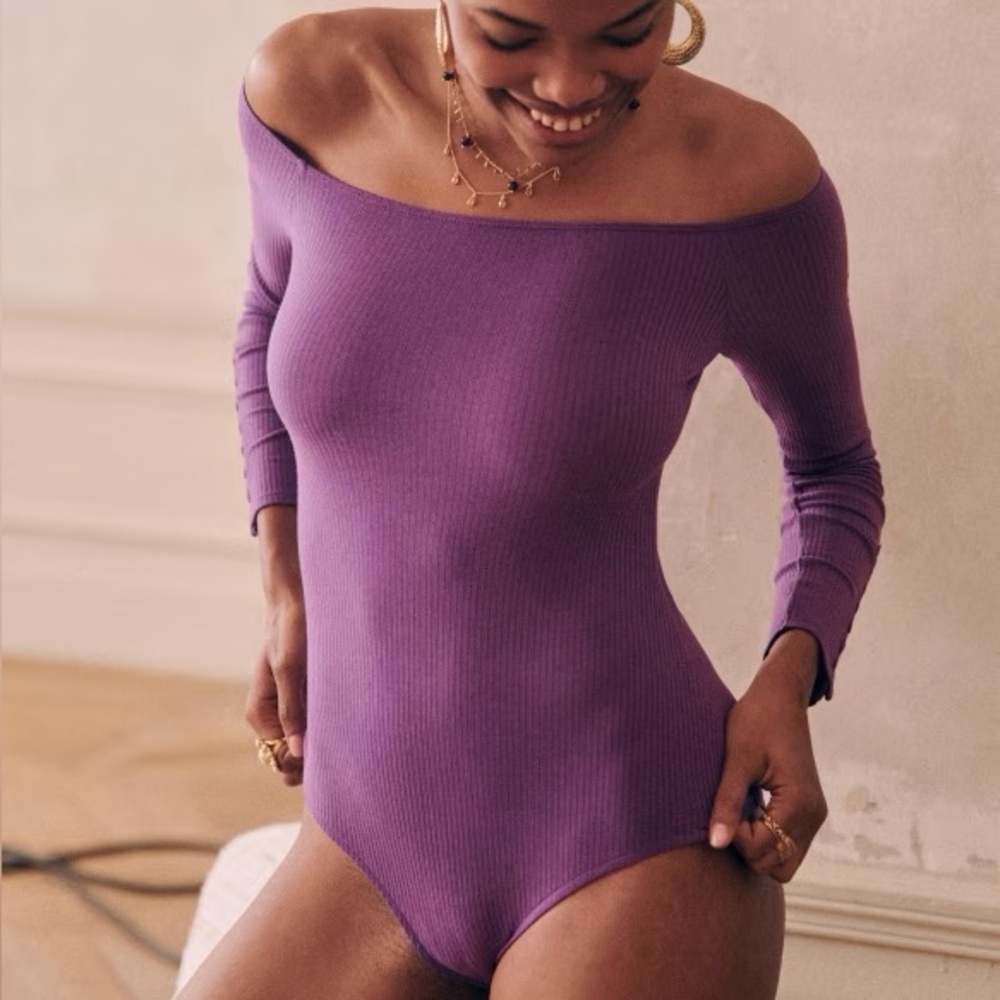 Sézane THÉA BODYSUIT purple off shoulder Size Medium